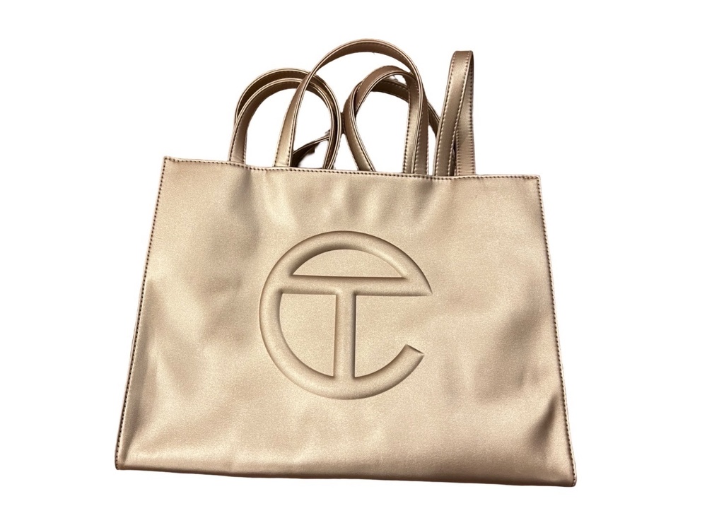 Telfar Shopping Bag Medium Metallic Gold Vegan Leather Tote with Pouch